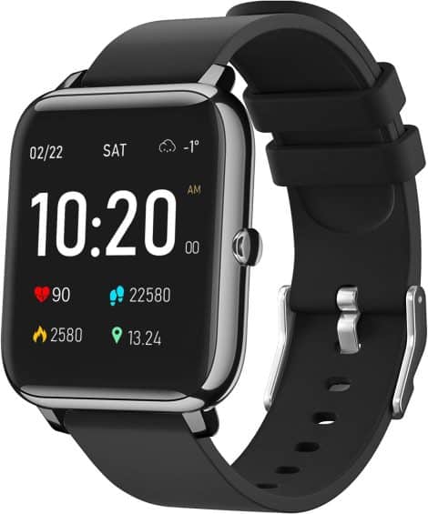 Reloj inteligente con pulsómetro, cronómetro, monitor de sueño y podómetro. Resistente al agua y compatible con Android y iOS.