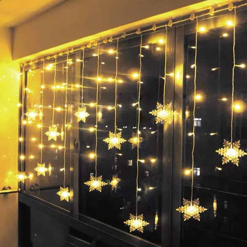 Klighten Cortina de Luces LED Decoración, 3.5 * 0.65M 96 LEDs Cortinas de Luz Impermeable, 8 Modos de Luz Perfecto Fiestas, Bodas, Casa, Jardín, Decoración Navidad, Blanco Cálido