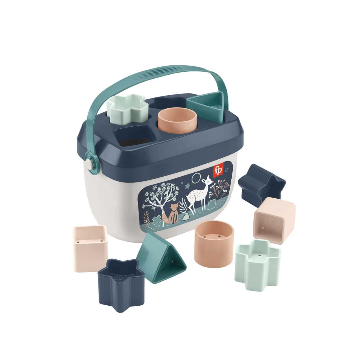 Fisher-Price Cubo Primeros Bloques Diseño Cervatillo a la luz de la luna, bloques de juguete, regalo para bebés (Mattel HJP20)