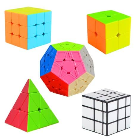 Set de 5 cubos de velocidad Cooja: 2×2, 3×3, Pyraminx, Megaminx y Mirror Cube. Juguetes duraderos y divertidos para niños y niñas.