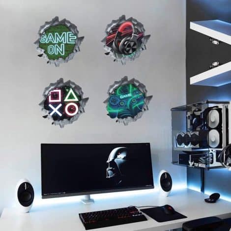 Adhesivos de Pared 3D Gamer, Pósters y Pegatinas Gamer para decorar habitaciones infantiles y juveniles.