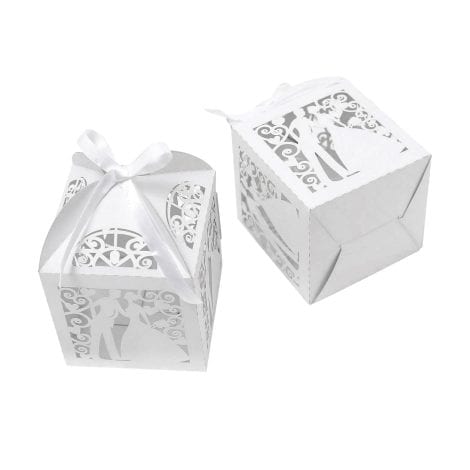 Paquete de 50 cajas de regalo blancas con cintas, ideales para novios, marcapáginas y bodas.