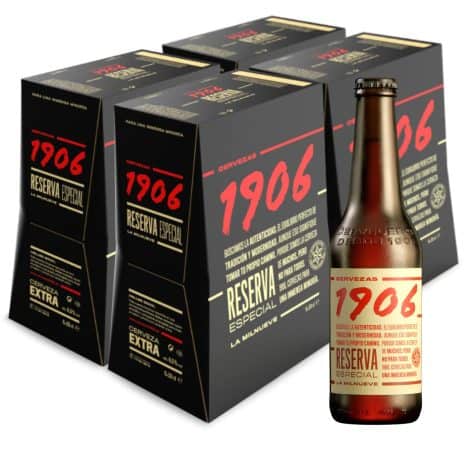 Cerveza 1906 Reserva Especial  Extra lager, pack 24 botellas de 33 cl. Amarga y tostada, premiada globalmente, 6,5% Alc.