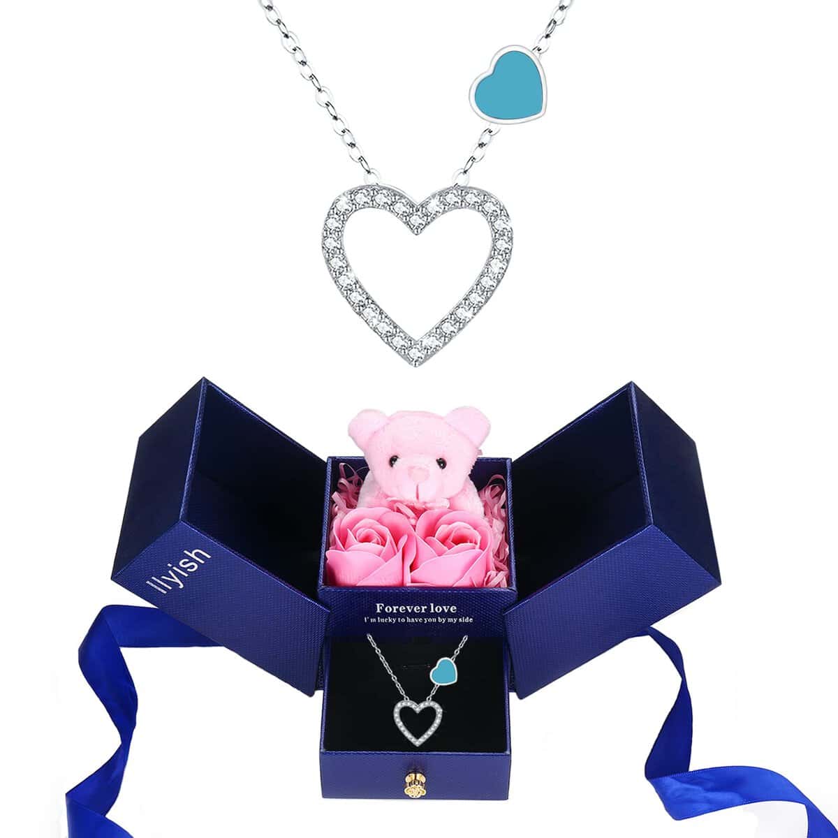 llyish Regalo Mujer Rosa Eterna Hecha a Mano Caja Regalo con Oso Rosado Joyería Regalos Original Navidad Regalos para Madre Novia Ella Cumpleaños Día de San Valentín Día de la Madre Aniversario