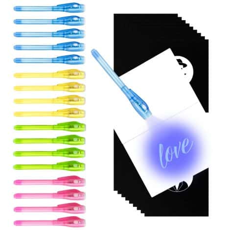 Set de 18 bolígrafos de tinta invisible con lápiz espía y rotulador mágico de luz UV, incluye 18 cuadernos. Ideal para mensajes secretos. Perfecto como regalo para fiestas infantiles.