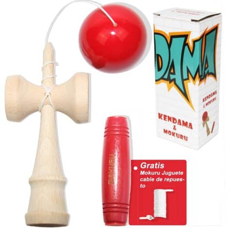 Juego clásico y tradicional japonés Kendama Mokuru, juguete de madera para niños y adultos (Rojo). Ideal como regalo de cumpleaños.