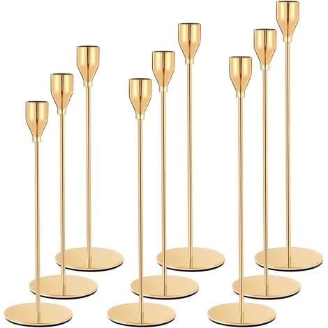 Candelabro dorado BARAKYEG con 9 portavelas, de diferentes tamaños, para velas cónicas. Ideal para bodas y decoración de mesa. Regalo original para mujeres.