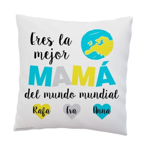 Cojín Mamá personalizado 40×40 cm con relleno. Elige color. Regalo para ocasiones especiales. Originales y el mejor regalo para una mujer.