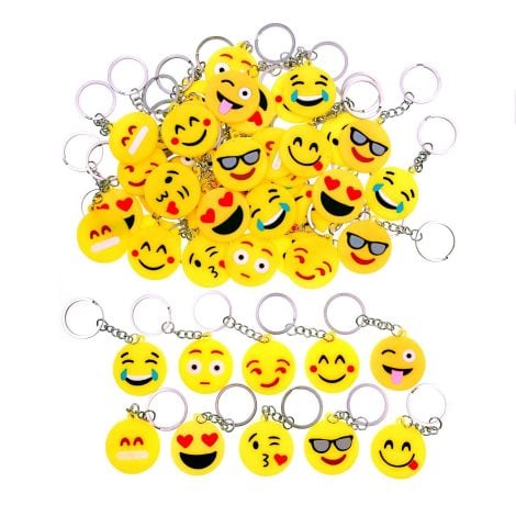 Pack de 50 llaveros Emoji para adornar bolsos, mochilas y llaves como regalitos de fiestas, cumpleaños, Navidad, bodas. Ideal para niños y adultos.