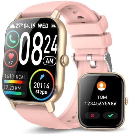 DUSONLAP 2023 Reloj Inteligente para Mujer y Hombre con Llamadas, 1,85” smartwatch con 112 Modos Deportivos, Monitor de Ritmo Cardíaco y Sueño, Smart Watch resistente al agua IP68 para Android iOS, Rosado.