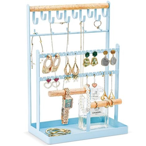 Organizador de Joyas Procase, Soporte para Pendientes, Cadenas, Pulsera, Colgante y Expositor – Azul Claro.