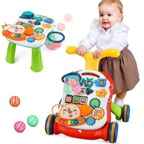 Andador convertible para bebé, centro de actividades educativas, placa de juegos desmontable, regalo unisex, color verde.