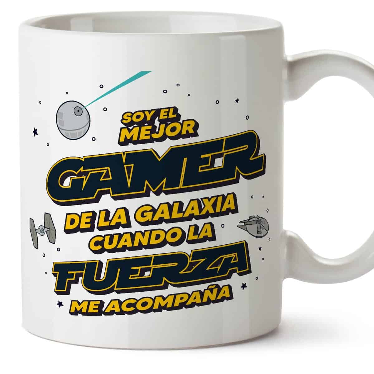 MUGFFINS Tazas para GAMER hombre - En Español - Mejor de la Galaxia Cuando Fuerza me Acompaña - 11 oz / 330 ml - Regalo original y divertido