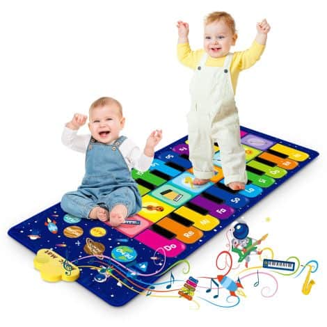 Alfombra Musical RenFox: Piano para Niños con Instrumentos, Canciones y Regalos para Niños Niñas (120 x 48 cm).