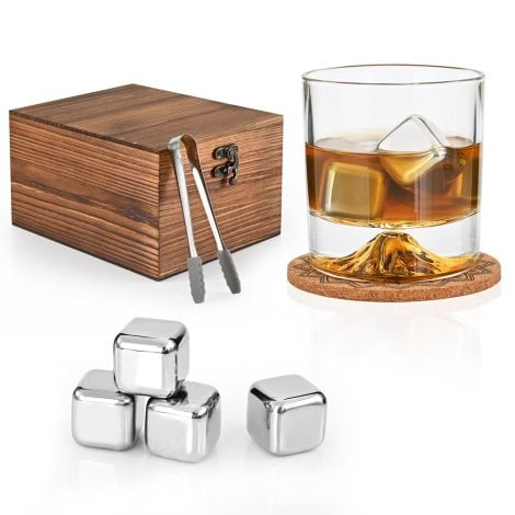 Juego de piedras de whisky EooCoo con vaso, un regalo original para hombres, accesorios de whiskey, ideal para Navidad, personalizados.