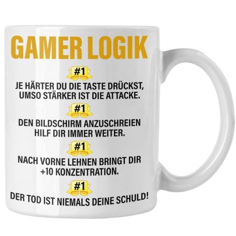 Trendación – Taza para gamers, regalo para chicos y jóvenes, regalo para hombres, tazas para jugar, ideas divertidas para PC y niños. (blanco)