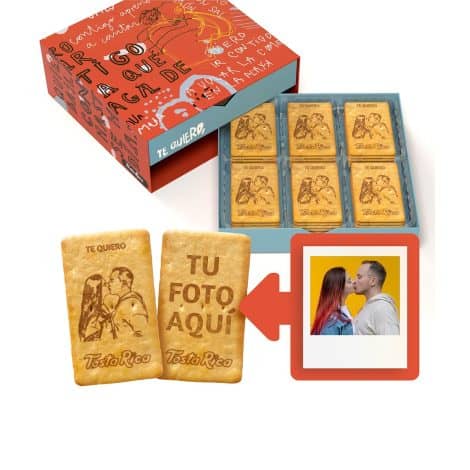 Mi TostaRica – 60 Galletas Personalizadas con Imagen, Mensaje y Dedicatoria – Incluye Estuche Creativo – Caja A de Amor.