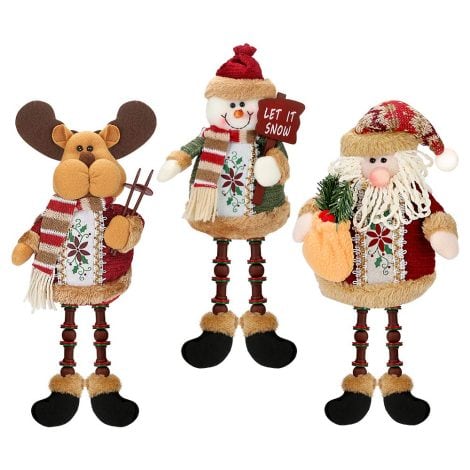 Juego de 3 adorables figuras de Navidad: Papá Noel, muñeco de nieve y reno sentado para adornar la chimenea.