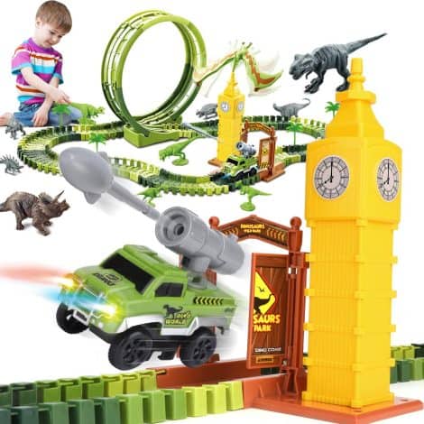 Juguetes Dinosaurios Carreras, Pista con Coches Eléctricos – Regalo ideal para niños de 3 a 7 años.