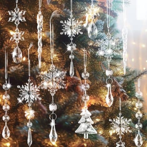 Conjunto de 26 adornos de Navidad de cristal, colgantes acrílicos con forma de copo de nieve para decorar tu árbol de Navidad. Ideal para decorar tanto en el interior como en el exterior durante la festividad.