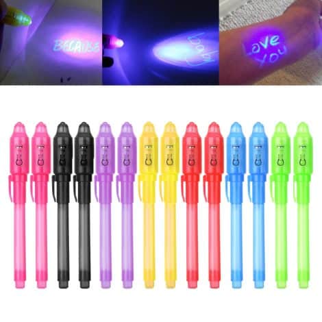 Lápices Secretos iZoeL, con luz UV que permite escribir de forma invisible, ideal para detectives. Perfectos para fiestas de cumpleaños y regalos para niños. (14 unidades)