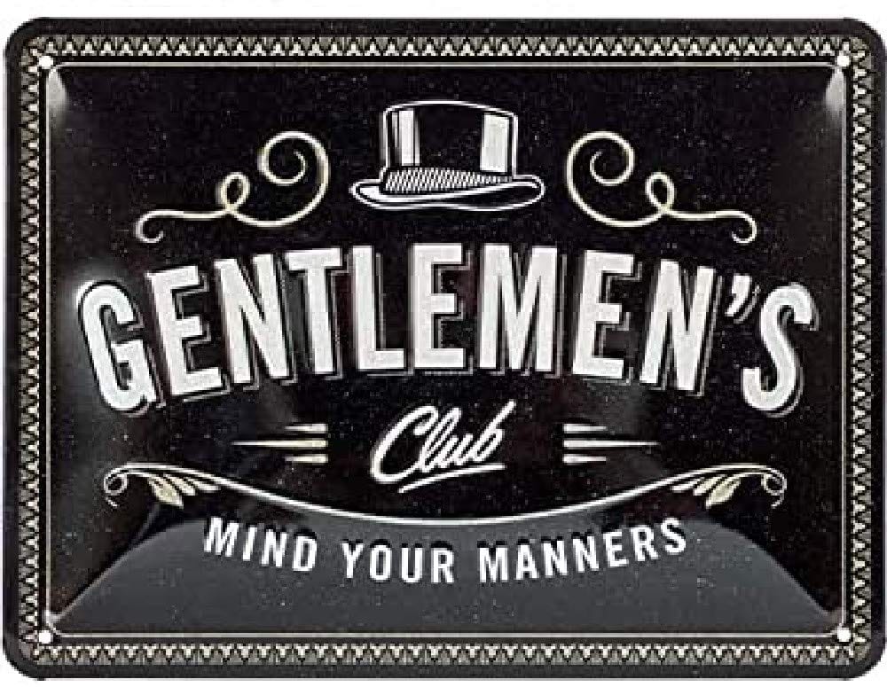 Nostalgic-Art Cartel de chapa retro Gentlemen's Club  Idea de regalo para hombres, metálico, Diseño vintage para decoración pared, 15 x 20 cm