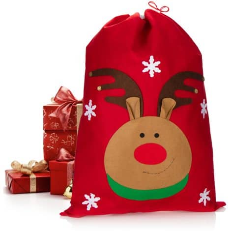 Bolsa de Navidad XL con diseño de Reno, ideal para regalos, disfraz de Papá Noel y decoración navideña.