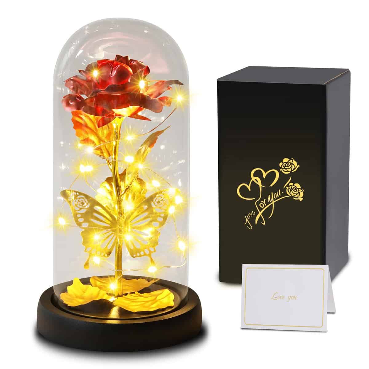 Regalos Para Ella,Regalos Para Mujeres,Rosa Eterna,Regalo de Rosa de Flores Artificiales para Mujeres Mamá Esposa, Flor de Rosa en Cúpula de Cristal, Regalo para Cumpleaños Aniversario Navidad