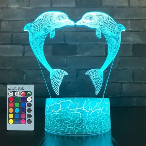 Lámpara 3D Delfín Ilusión Óptica HPBN8 Ltd: Luz nocturna, 7/16 colores con control remoto, USB. Perfecta decoración navideña/cumpleaños. Regalo único.