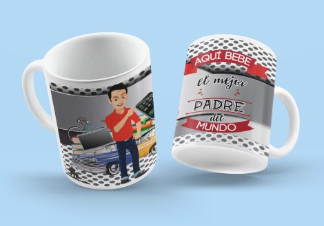 Taza personalizada para desayuno, ideal para regalar en el Día del Padre. Original detalle con frase. 350 ml. (Padre Moreno)