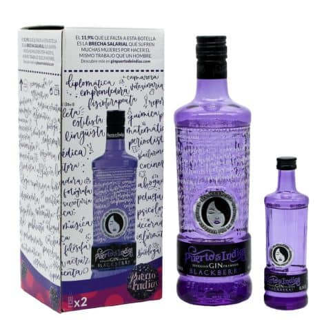 Pack especial de ginebra premium Puerto de Indias de mora exótica con mini botella regalo.