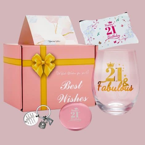 Set de copas de vino personalizadas para regalar en el cumpleaños número 21 de sus niñas y mujeres.