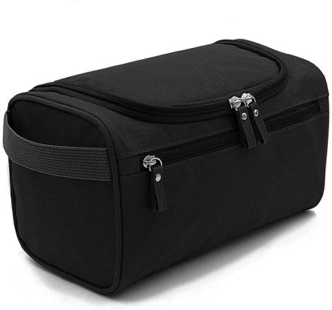 Bolso de aseo impermeable con gran capacidad, perfecto para viajes. Incluye compartimento con cremallera y malla. Ideal para hombres, mujeres y deporte. Color negro.