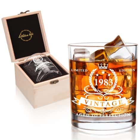 Regalo de 40 cumpleaños para hombres: vaso de whisky Bourbon en caja de madera de calidad, ideal para papá, marido, amigo.