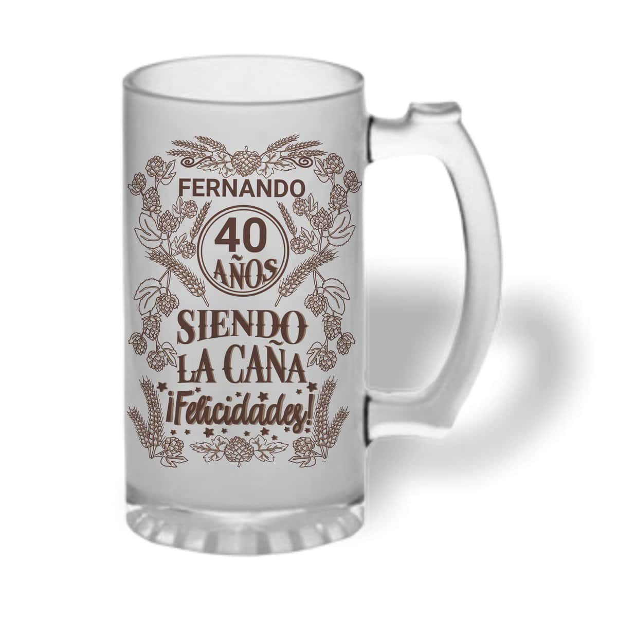 Bee Ingenious Jarra cerveza personalizada de cristal esmerilado. Regalo original: 40 años siendo la caña ¡Felicidades!...con nombre y año personalizados - cumpleaños