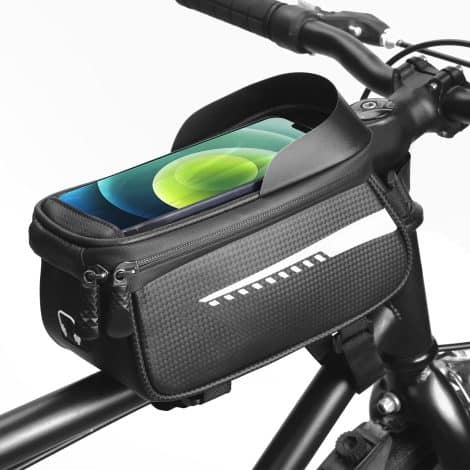 Bolso Bici Cuadro Regalos Hombre – Exclusivo Navidad Cumpleaños Ados, Soporte Móvil, Accesorios Ciclista, Ideas Útiles, Gadget Chico, Negro.