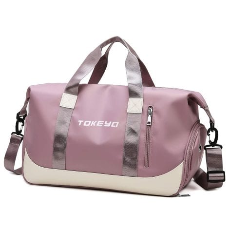 Bolso deportivo Tokeya para el gimnasio con compartimento para zapatos y bolsillo para prendas húmedas, 40L, impermeable y plegable, gran regalo para mujer, color violeta.