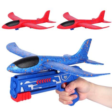 Avión de juguete que lanza aviones con pistola, vuelan y planean, ideal para niños en exterior. Perfecto regalo Navidad, cumpleaños o Pascua para niñas de 3 a 10 años.