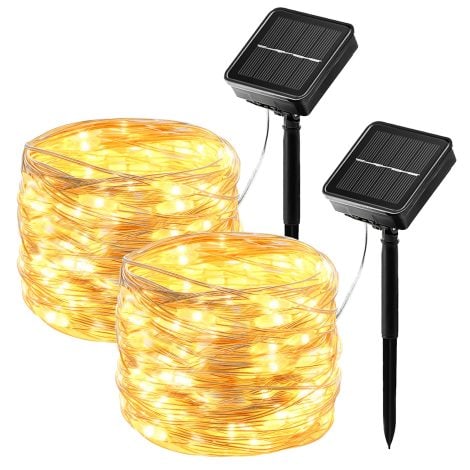 ?2 Paquetes?Luces Solares LED para Exterior, 17M 150LED, 8 Modos, Cadena Impermeable para Interior/Jardín/Fiesta/Festivales/Árbol.