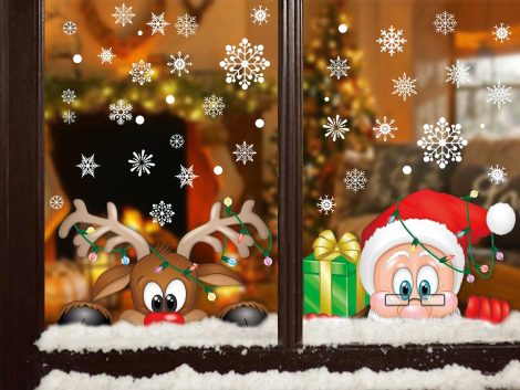 Calcomanías navideñas para ventanas con Santa Claus, Rudolph y linda decoración para espiar.