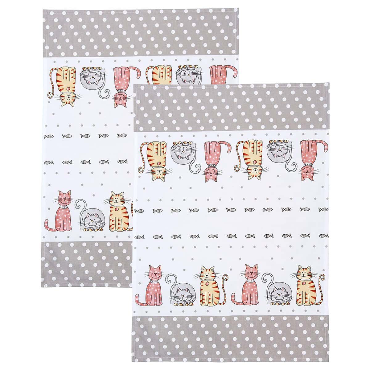 SPOTTED DOG GIFT COMPANY Paños de Cocina 100% Algodón 70cmx50cm, Juego de 2 Trapos de Cocina con Diseño Lindo Gatos, Accesorios Cocina y Regalos Originales para los Amantes de Las Gatos y Animales