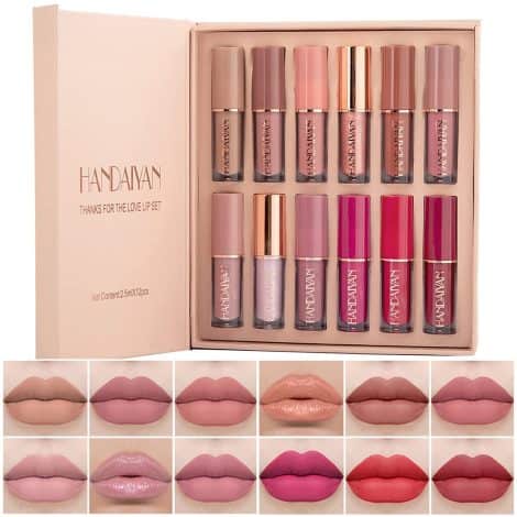 Kit de maquillaje para labios con colores intensos, resistente al agua y de larga duración: regalo ideal para mujeres (A).