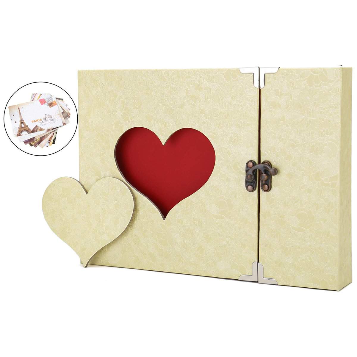 AIOR Album de Fotos para Pegar y Escribir Scrapbook, 50 Páginas Negras, DIY Álbum de Recortes con Grabado en Forma de Corazón, Original Regalos para Mujer Niña, Beige