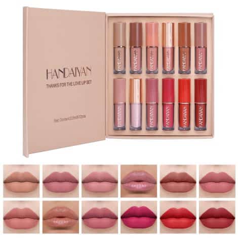 12 Barras de Labios Líquidas de Acabado Mate de Larga Duración, Hidratantes e Impermeables, Ideal como Regalo para San Valentín o Cumpleaños, para Mujeres, Novias y Niñas (12 Colores)