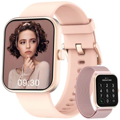 Reloj inteligente Blackview para mujer con pantalla grande, hacer y contestar llamadas, oxímetro, pulsómetro y 100 modos deportivos. Incluye 2 correas.