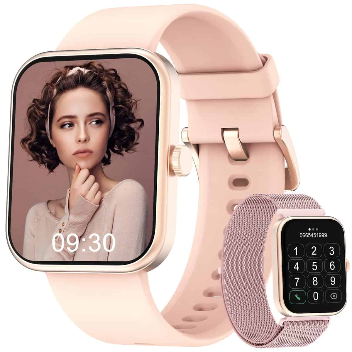 Blackview Smartwatch, Reloj Inteligente Mujer - Hacer y Contestar Llamada, Pantalla Grande 1,83 Pulgada, Oxímetro (SpO2), Pulsómetro,100 Modos Deportivos, Calculadora, Smartwatch Fashion para Mujer (2 Correas)