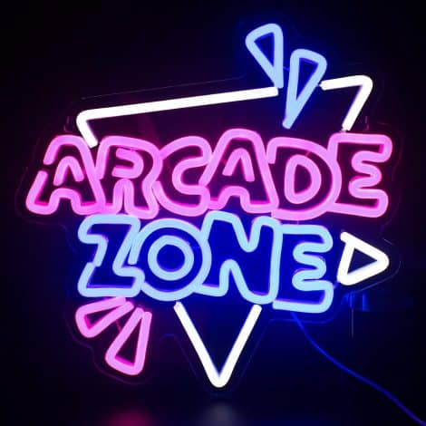 Cartel de neón “Arcade Zone” Rosa y Azul, iluminación y decoración para dormitorio, sala de juegos, bar.