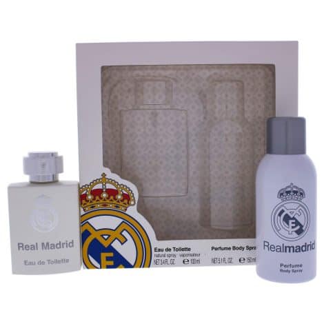 Conjunto masculino de fragancia y aerosol corporal Real Madrid para hombre.