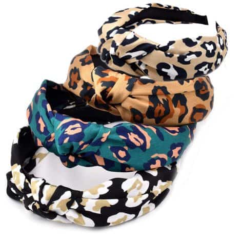 Pañuelos vintage estampados de leopardo, elásticos y trenzados, ideales para el pelo y el sudor de mujeres.