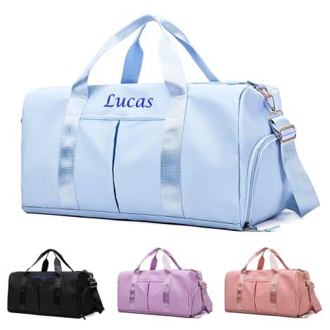 Bolsa de viaje personalizada “ASSETBAG” con nombre bordado y compartimentos para ropa húmeda, seca y zapatos. Ideal para fin de semana. Regalo excepcional para damas de honor. En color Azul.